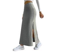 Agiyenna Gonna in Maglia da Donna Gonna Maxi con Spacco Gonne Lunghe A Trapezio A Vita Alta Elegante Gonna per Il Tempo Libero in Maglia A Costine Gonne in Maglia Elastica