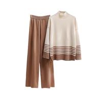 Agiyenna Set Completo da Donna in Maglia 2 Pezzi Set da Salotto Maglione a Maniche Lunghe Pantaloni Lunghi a Gamba Larga Set da Jogger a Gamba Larga Tuta da Ginnastica Set Abbigliamento da Casa