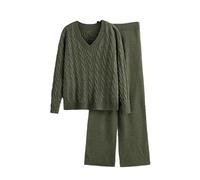Agiyenna Set Completo da Donna in Maglia 2 Pezzi Set da Salotto Maglione a Maniche Lunghe Pantaloni Lunghi a Gamba Larga Set da Jogger a Gamba Larga Tuta da Ginnastica Set Abbigliamento da Casa