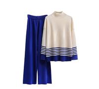 Agiyenna Set Completo da Donna in Maglia 2 Pezzi Set da Salotto Maglione a Maniche Lunghe Pantaloni Lunghi a Gamba Larga Set da Jogger a Gamba Larga Tuta da Ginnastica Set Abbigliamento da Casa