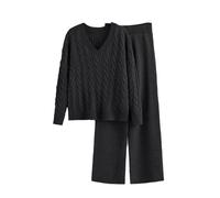 Agiyenna Set Completo da Donna in Maglia 2 Pezzi Set da Salotto Maglione a Maniche Lunghe Pantaloni Lunghi a Gamba Larga Set da Jogger a Gamba Larga Tuta da Ginnastica Set Abbigliamento da Casa