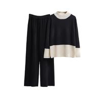 Agiyenna Set Completo da Donna in Maglia 2 Pezzi Set da Salotto Maglione a Maniche Lunghe Pantaloni Lunghi a Gamba Larga Set da Jogger a Gamba Larga Tuta da Ginnastica Set Abbigliamento da Casa