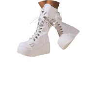 Agiyenna Stivali a Mezza Gamba con Plateau da Donna con Cerniera Eleganti per L'inverno Gothic Punk Monocromatici Dotati di Lacci Tacco a Zeppa e Fibbia Stivali da Cavaliere e Moto per il Tempo Libero