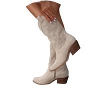 Agiyenna Stivali a Punta da Donna Cowboy Bassi in Pelle Scamosciata - Stivaletti Classici Traforati per il Tempo Libero Autunno Inverno Eleganti