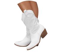 Agiyenna Stivali a Punta da Donna Cowboy Bassi Stile Western in Pelle Scamosciata Classici Lisci Traforati per il Tempo Libero Autunno Inverno Eleganti