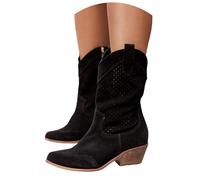 Agiyenna Stivali a Punta da Donna Stivali da Cowboy Bassi Stile Western Stivaletti in Pelle Scamosciata Classici Stivaletti Lisci Traforati per il Tempo Libero Autunno Inverno Stivali Lunghi Eleganti
