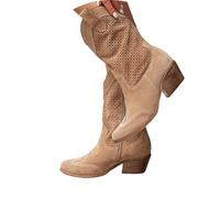 Agiyenna Stivali a Punta da Donna Stivali da Cowboy Bassi Stile Western Stivaletti in Pelle Scamosciata Classici Stivaletti Lisci Traforati per il Tempo Libero Autunno Inverno Stivali Lunghi Eleganti