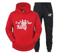 Agiyenna Tuta Sportiva per Coppia 2 Pezzi con Stampa King e Queen Unisex per Donna & Uomo Tuta da Fitness Maniche Lunghe Felpa con Cappuccio e Tasche Pantaloni da Jogging a Coulisse