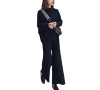 Agiyenna Tute Da Donna Lavorato A Maglia Maglione Completo A 2 Pezzi Pullover Und Pantaloni Colletto Alto Ampio Completo Per Il Tempo Libero Top E Pantaloni A Zampa D'Elefante Set Loungewear