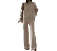 Agiyenna Tute Da Donna Lavorato A Maglia Maglione Completo A 2 Pezzi Pullover Und Pantaloni Colletto Alto Ampio Completo Per Il Tempo Libero Top E Pantaloni A Zampa D'Elefante Set Loungewear