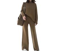 Agiyenna Tute Da Donna Lavorato A Maglia Maglione Completo A 2 Pezzi Pullover Und Pantaloni Colletto Alto Ampio Completo Per Il Tempo Libero Top E Pantaloni A Zampa D'Elefante Set Loungewear