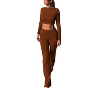 Agiyenna Tute Da Donna Sportive Y2K Lounge Set 2 Pezzi Slim Fit Crop Top e Pantaloni Lunghi Tuta Per Il Tempo Libero Yoga Tuta