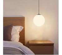 AGJBY Lampada a sospensione moderna Mid-Century nera Sfera bianca 1 luce Lampada a sospensione ad isola per cucina Lampada a sospensione a sfera in vetro opalescente Cavo a sospensione da 60 pollici D