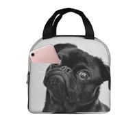 agjhlhp Simpatico carlino nero stampato cane borsa pranzo per donne, scatole per il pranzo per donne uomini, borse per il pranzo isolate riutilizzabili per adulti, borse per il pranzo