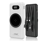 Aglow.it Power Bank universale Cavi Integrati 15000mAh 22,5W + Qi carica wireless, Caricatore Portatile Fast Batteria Esterna LED Display, 4 connettori USB C, USB Micro, USB, Lightning