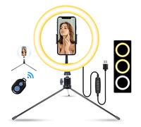 AGM 10 "Led Luce ad Anello, con treppiede Selfie Ring Light, dieci regolazioni di luminosità, tre modalità di temperatura colore e un telecomando Bluetooth, Supporta Tik Tok/YouTube/Trucco