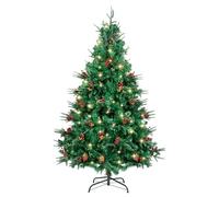 AGM 180 cm Albero di Natale, 680 Rami, con Luci a Corda da 300 LED, Albero di Natale Artificiale con Aghi di Pino Misti, Bacche Rosse e Cerniere e Base