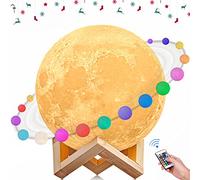 AGM Lampada a forma di luna, luce LED regolabile, stampa 3D, 16 colori, controllo remoto e touch, luce notturna da 15 cm, con supporto in legno per camera dei bambini, 16 colori
