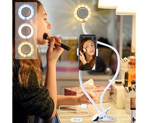 AGM Luce con Pinza, Luce ad Anello per selfie con Supporto a Collo Di cigno da 24"e Supporto per Cellulare, Luce per il Trucco, Supporto per Telefono con Streaming Live per Social Media Telelavoro