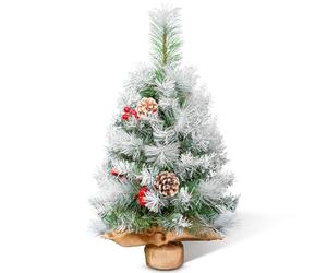 AGM Mini albero di Natale da 60 cm, satinato, da tavolo, con bacche rosse e pigne, per Natale, casa, cucina, tavolo da pranzo
