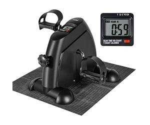 AGM, mini cyclette, mini macchina per l’esercizio delle gambe, mini macchinario digitale con pedali da porre sotto la scrivania, per gambe e braccia, con schermo LCD (argento), Nero