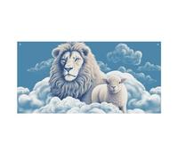 Agnello con un leone grande striscione per feste da appendere alla parete, sfondo per feste di compleanno, per Capodanno, laurea, matrimonio, festa di compleanno, decorazione, 120 x 60 cm
