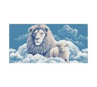 Agnello con un leone grande striscione per feste da appendere alla parete, sfondo per feste di compleanno, per Capodanno, laurea, matrimonio, festa di compleanno, decorazione, 180 x 90 cm
