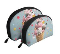 Agnello portatile Shell Makeup Bag Set (2 pezzi), borsa da viaggio con cerniera per cosmetici, Gelato Dolce, Taglia unica