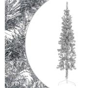 agnixnaf Argento Albero Natale Sottile a Metà PVC, 120 cm Albero Di Natale Artificiale Decorazione per Casa, Azienda, Cortile, Festa, Includere Supporto