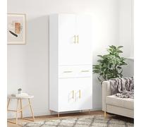 agnixnaf Credenza Bianca 69,5x34x180 cm, A Due Ante & 3 Ripiani Vani Aperti, Gambe Marroni, Legno Multistrato, Moderno Buffet Mobile per Cucina e Sala Da Pranzo, Soggiorn