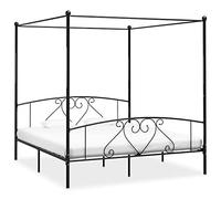 agnixnaf Letto a Baldacchino Nero in Metallo 180x200 cm (Dimensioni Materassi Adatti), 209 x 187,5 x 198 cm