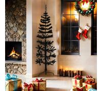 agnixnaf Nero Albero Natale Sottile a Metà PVC, 180 cm Albero Di Natale Artificiale Decorazione per Casa, Azienda, Cortile, Festa, Includere Supporto