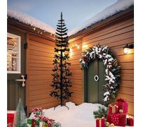 agnixnaf Nero Albero Natale Sottile a Metà PVC, 240 cm Albero Di Natale Artificiale Decorazione per Casa, Azienda, Cortile, Festa, Includere Supporto