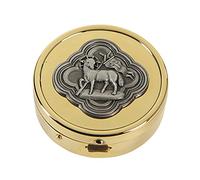 Agnus Dei Embossed Solid Polished Brass Catholic PYX with Drawstring Burse