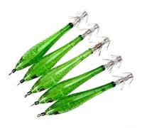 Ago da pesca con girelle forti con coda fluorescente luminosa, design aerodinamico riduce la resistenza in acqua, adatto per la pesca di gamberetti e calamari in legno, 5 pezzi (verde)