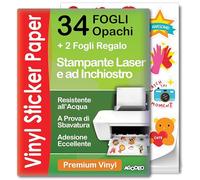 AgoDeo Carta adesiva in vinile stampabile di alta qualità, 34 fogli, A4, opaca, impermeabile, adatta per stampanti laser e a getto d'inchiostro, compatibile con Cricut