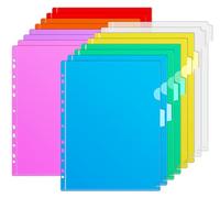 Agoer 16 buste A4 aperte lateralmente con indici colorati, tasche trasparenti A4 da archiviare, multicolore con 11 bordi perforati, 8 colori, sacchetto di plastica trasparente per ufficio