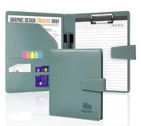 Agoer Cartellina portablocco A5, in pelle, formato A5, con clip e chiusura magnetica, per conferenze e presentazioni, con linguette adesive e penna, per riunioni in ufficio, grigio verde