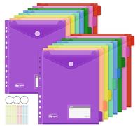 Agoer Cartellina portadocumenti A4 con indice, 16 pezzi, formato A4, da rilegare, 8 buste colorate con 11 fori, chiusura in velcro, per etichette, scuola, casa, ufficio