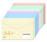 Agoer Confezione da 12 buste in plastica trasparente, formato A4, portadocumenti, con tasca e bottone a pressione, per cancelleria, scuola, casa, lavoro, ufficio, 6 colori