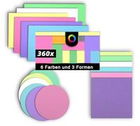 Agoer - Set di 360 biglietti di presentazione in 6 colori, rotondi, ovali, rettangolari, 3 carte di apprendimento vuote, per moderazione, colori assortiti, per insegnanti