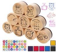 Agoer Timbri motivazionali, 9 pezzi, tedeschi, per insegnanti, con adesivi per ricompensa, 6 colori, piccoli timbri con animali, regalo per la festa degli insegnanti, motivazione, lob studenti, timbro
