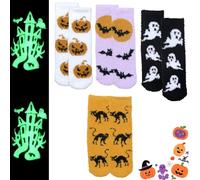 agogue 4 paia di calzini per Halloween, Hallow, soffici, caldi, per le donne, invernali, per dormire e dormire caldi, Hallowe ha un effetto luminoso e buio