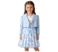 Agoky 2 Pezzi Abito Elegante da Battesimo per Bambina Cardigan e Vestito in Tulle Senza Maniche Completo Parincipessa da Festa Compleanno Matrimonio Cielo Blu 5-6 Anni