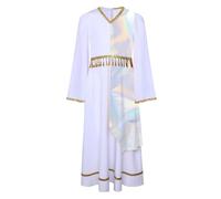Agoky Abito Angelo Dea Greca Bambina con Paillettes Patchwork Costume Greco Toga Maniche Svasata Vestito Medievale Rinascimentale per Hallowee Carnevale Argento bianco 3-4 anni