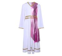 Agoky Abito Angelo Dea Greca Bambina con Paillettes Patchwork Costume Greco Toga Maniche Svasata Vestito Medievale Rinascimentale per Hallowee Carnevale Bianco Rosa 3-4 anni