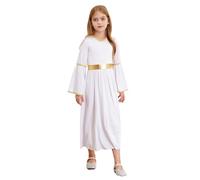 Agoky Bambina Abito da Angelo Ragazza Abito da Dea Principessa Greca Antica Romano Costume Cosplay di Halloween Gioco Ruolo Mascherata Vestito Medievale Rinascimentale Bianco 9-10 Anni