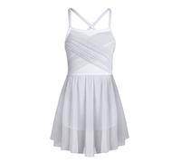 Agoky Bambina Abito da Balletto Danza Lirica Contemporanea Senza Maniche Vestito da Ginnastica Artistica Ballo Costumi Danza Moderna Leotard Bodysuit 5-14 Anni Bianco A 10 Anni