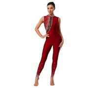 Agoky Body da Danza Classica con Strass per Donna Tuta Intera da Pattinaggio Artistico Senza Maniche Jumpsuit Sportivo Leotard da Ginnastica Ritmica Yoga Latino A Borgogna XL