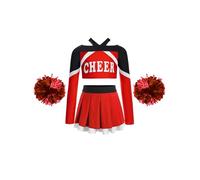 Agoky Costume da Cheerleadings per Ragazza Top Corto Stampato e Gonna a Pieghe con Pompon Vestito da Ballo Uniforme Studentessa per Carnevale Halloween Dancewear Un rosso 11-12 anni